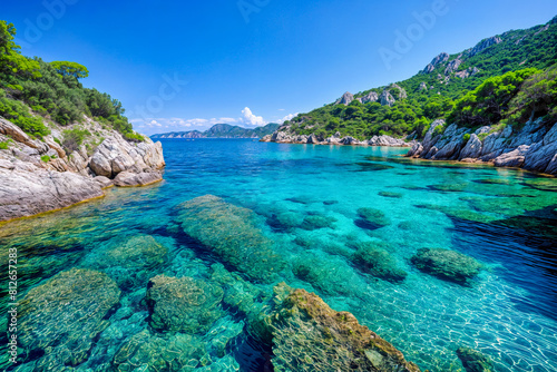 Turquoise Waters and Lush Greenery of a Secluded Mediterranean Cove, Perfect for Tranquil Retreats