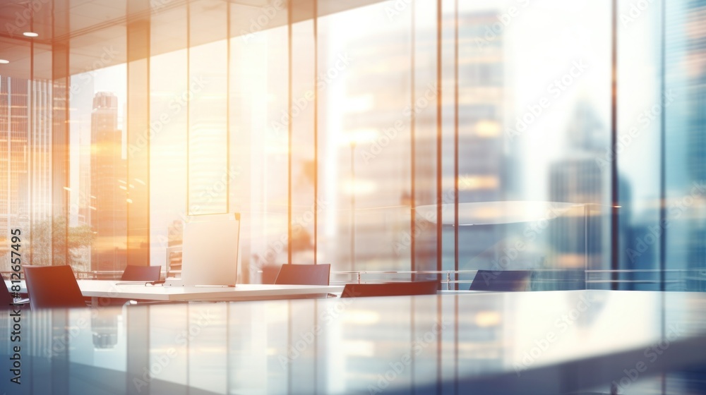 Fototapeta premium A beautiful blurred background of a light modern office interior