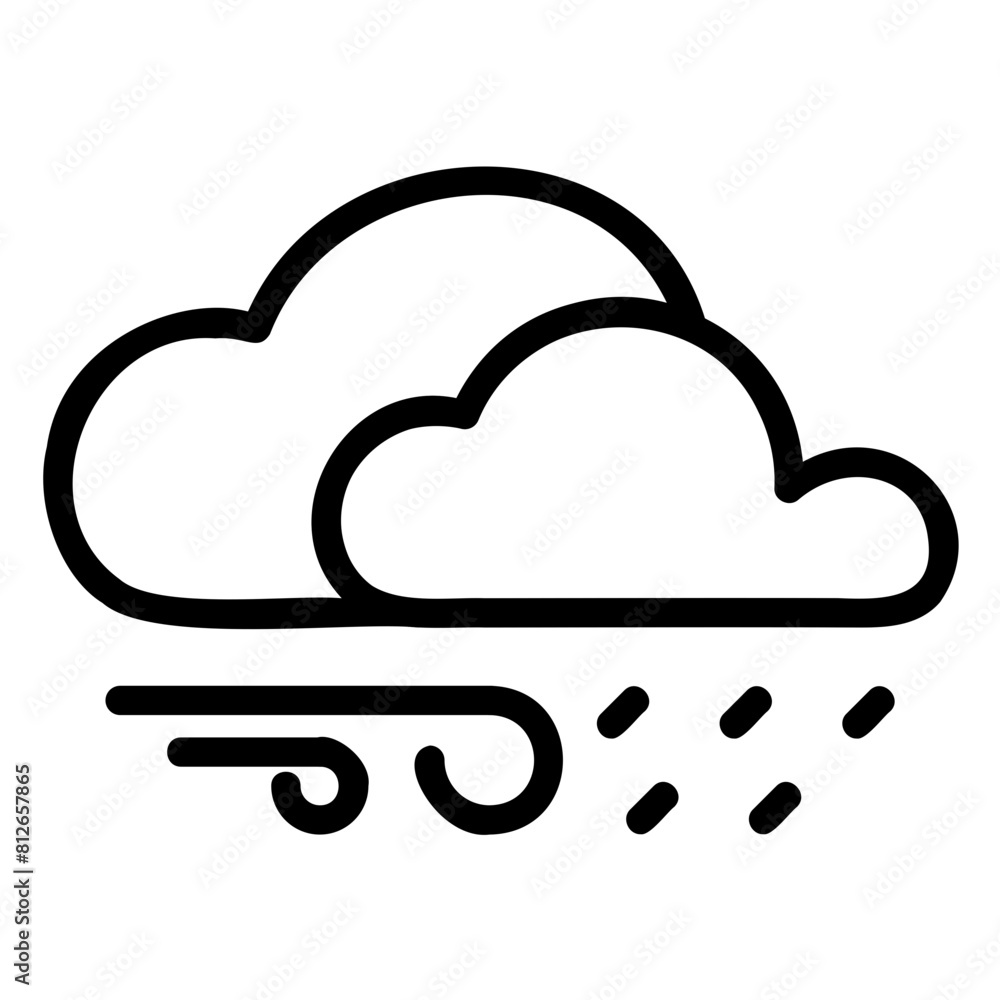 Partly Cloudy with Rain and Wind Weather Icon Outline Partly Cloudy with Rain and Wind Weather Icon Outline