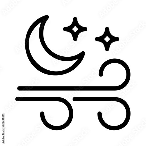 Night with Windy Weather Icon Outline