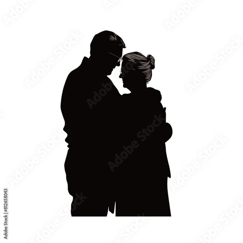 Elderly couple hugging silhouette design isolated on white background. People vector silhouette on white background.
