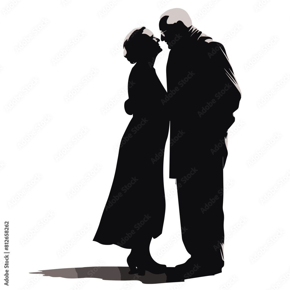 Elderly couple kissing silhouette design isolated on white background. People vector silhouette on white background.