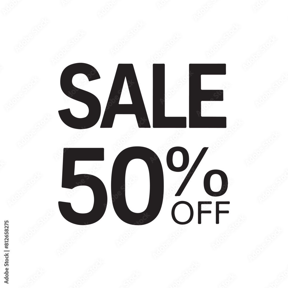 Sale 50% off lettering design. Black and white Sale 50% off lettering design. Black and white