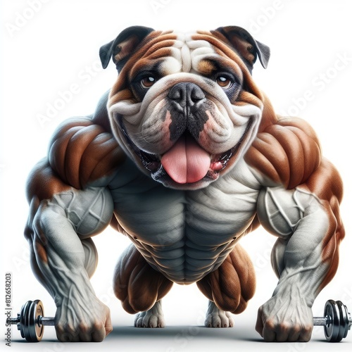 A dog with muscles and a dumbbell image attractive lively has illustrative meaning illustrator.