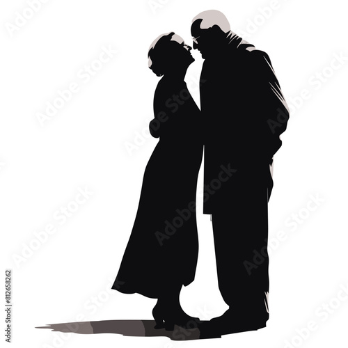 Elderly couple kissing silhouette design isolated on white background. People vector silhouette on white background.