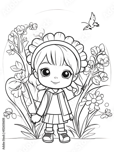 Children coloring drawing without colors white background ,full page ai generator