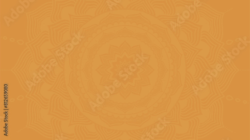 Round mandala on dreamy peach fuzz gradient background. Translucent mesh pattern in the form of a mandala. Mandala with floral patterns. Pastel Yoga template. Gradient colour
