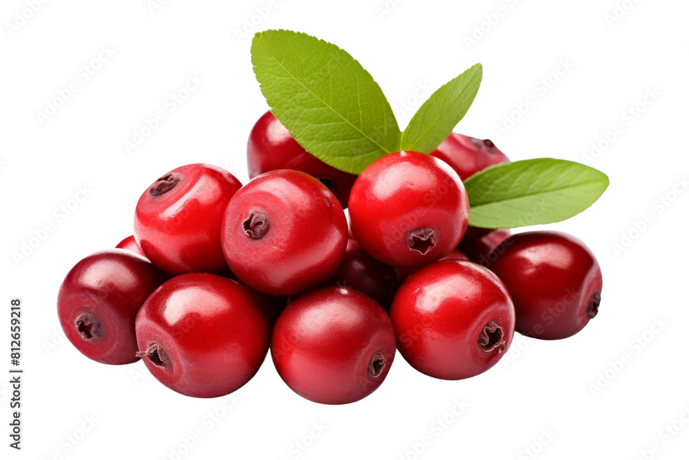 A bunch of red berries with green leaves on top. The berries are small and round, and they are piled on top of each other. The leaves are green and add a pop of color to the image A bunch of red berries with green leaves on top. The berries are small and round, and they are piled on top of each other. The leaves are green and add a pop of color to the image