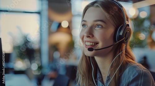 Smiling Call Center Operator at Work