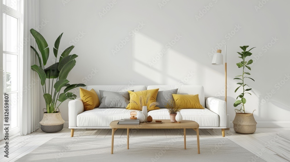 Contemporary Living Room with Bold Yellow Accents, Ideal for Stylish and Lively Home Decor