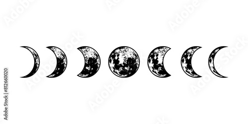 Lunar phases. Vector moon surface. Isolated cosmic silhouette. 