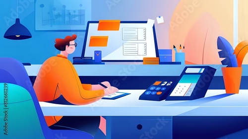 Busy office setting with Accounts Receivable Specialist tracking customer payments