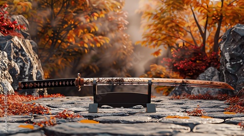 The Soul of Japan: Japanese Swords and Autumn Leaves,日本の魂　日本刀と紅葉、Generative AI	 photo