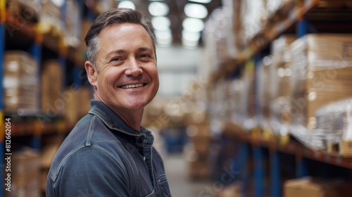 Smiling Worker in Warehouse Setting © HelenP