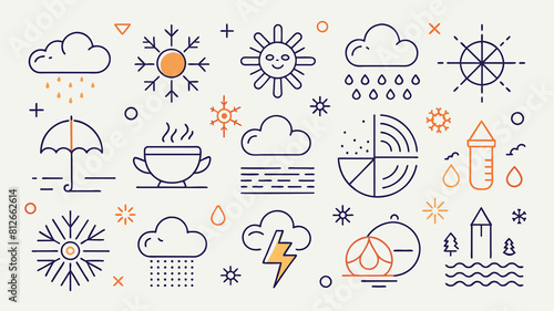 WEATHER - thin line vector icon set. Pixel perfect. Editable stroke. The set contains icons: Sun, Moon, Cloud, Winter, Summer, Rain, Snow, Blizzard, Umbrella, Snowflake, Sunrise, Wind.