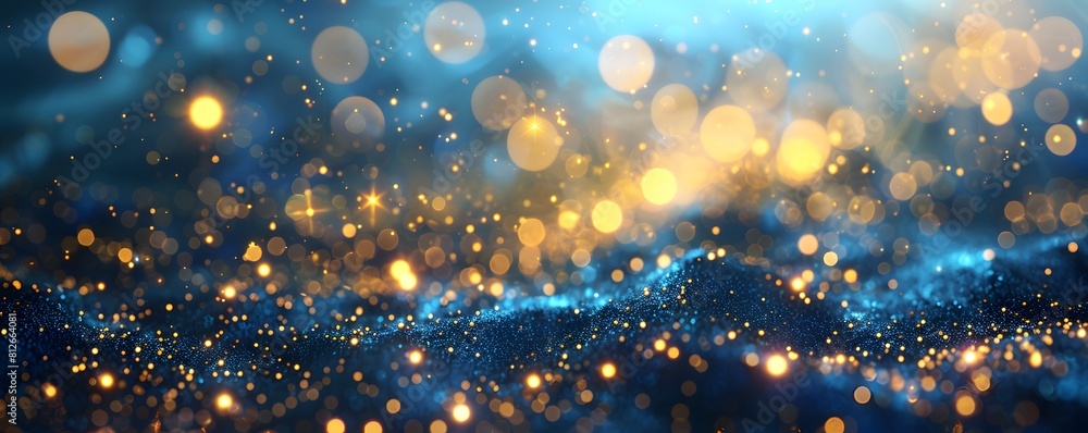 Obraz premium abstract background with Blue and gold particle. Christmas Golden light shine particles bokeh on navy blue background. Gold foil texture. Sparkle Texture. 