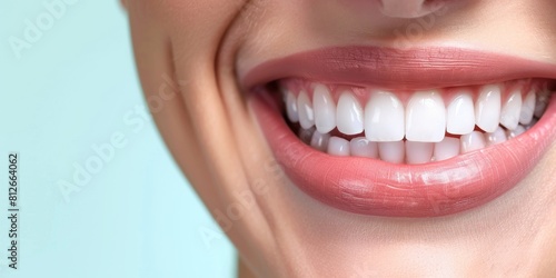Perfect female smile  Dental advertising  banner for teeth whitening services  showing a close-up of a woman s perfect white teeth.