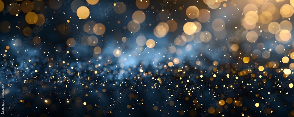 abstract background with Blue and gold particle. Christmas Golden light shine particles bokeh on navy blue background. Gold foil texture. Sparkle Texture. abstract background with Blue and gold particle. Christmas Golden light shine particles bokeh on navy blue background. Gold foil texture. Sparkle Texture.