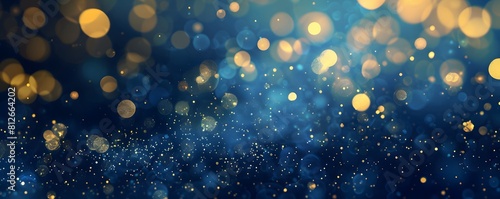 abstract background with Blue and gold particle. Christmas Golden light shine particles bokeh on navy blue background. Gold foil texture. Sparkle Texture.	 photo