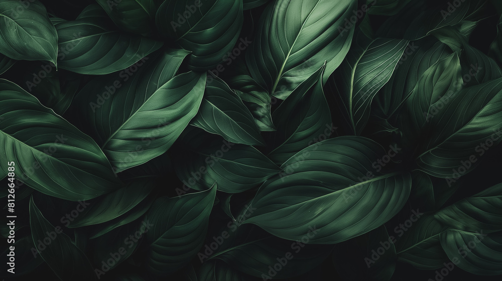 A close up of green leaves with a dark background A close up of green leaves with a dark background
