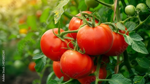 The Ripe Tomatoes on Vine