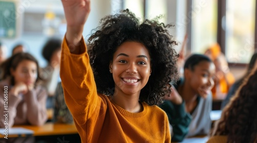 A Confident Student Raising Hand photo