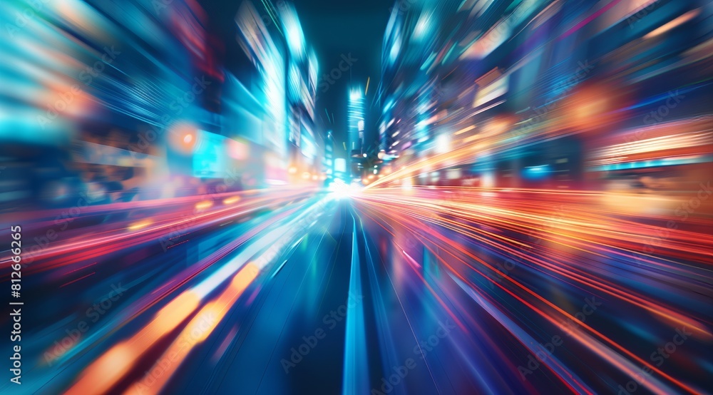 Futuristic cityscape blur with luminous streaks, embodying tech. Futuristic cityscape blur with luminous streaks, embodying tech.