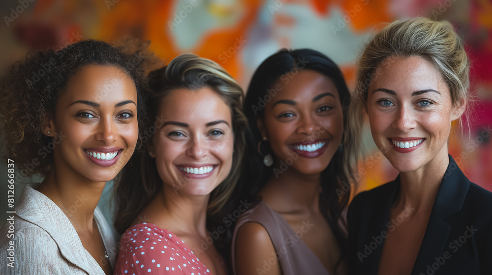 Four women smiling for the camera Four women smiling for the camera
