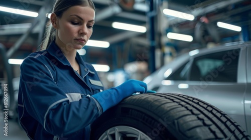 A Mechanic Inspecting a Tire