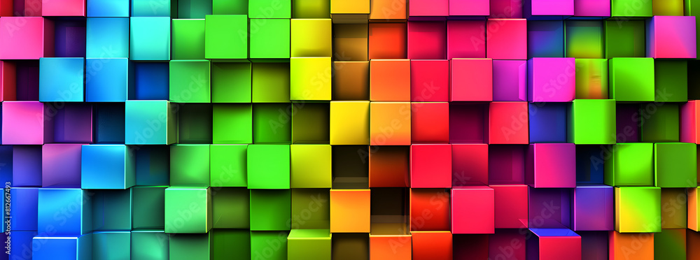 A colorful wall of blocks with a rainbow pattern. The blocks are of different colors and sizes, creating a vibrant and lively atmosphere. Generative AI A colorful wall of blocks with a rainbow pattern. The blocks are of different colors and sizes, creating a vibrant and lively atmosphere. Generative AI
