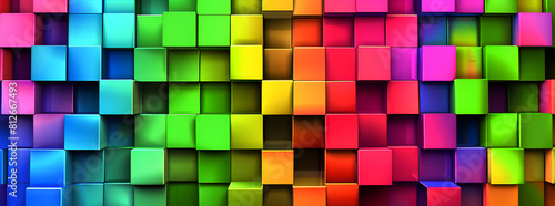 A colorful wall of blocks with a rainbow pattern. The blocks are of different colors and sizes  creating a vibrant and lively atmosphere. Generative AI