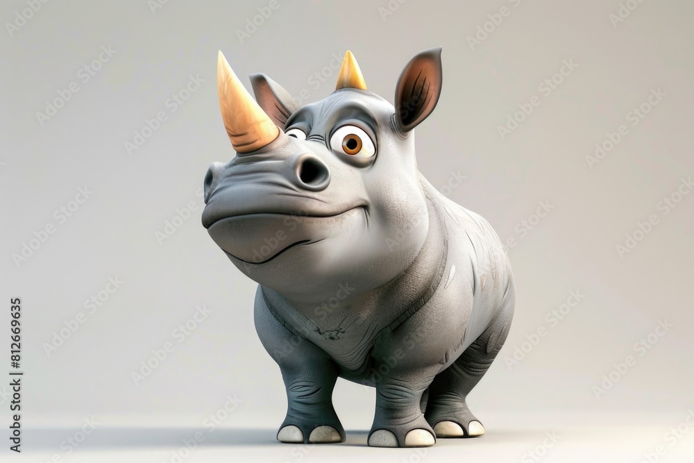 Close up of a rhino statue on a white surface, suitable for animal and wildlife themes Close up of a rhino statue on a white surface, suitable for animal and wildlife themes