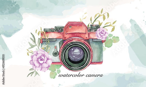 watercolor camera. Perfect for photography logo. Watercolor illustration.