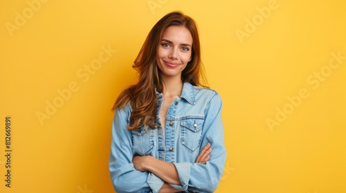 Confident Woman in Denim Jacket photo