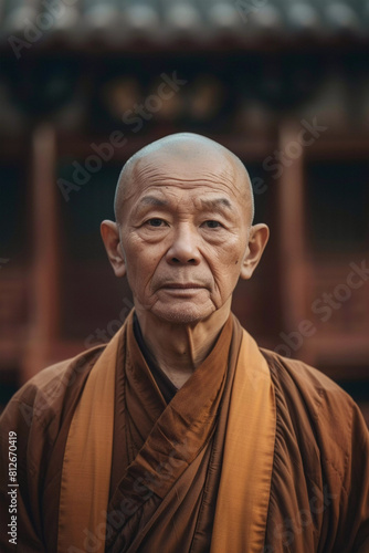 Buddhist monk standing outside the temple