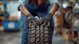 Mechanic Holding Car Tire