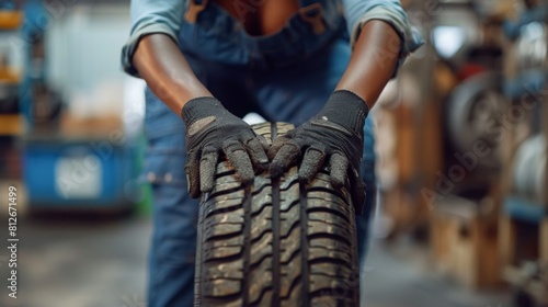 Mechanic Holding Car Tire