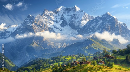Picturesque Swiss Alps Village with Mountain Range