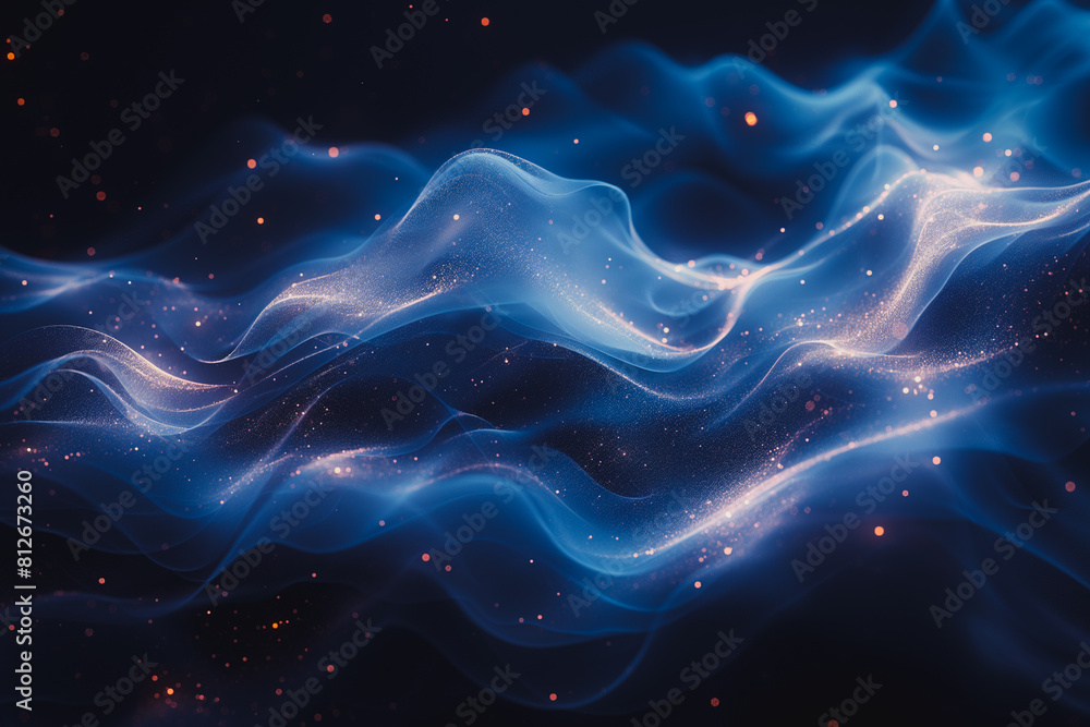 Obraz premium A blue wave with orange and white specks