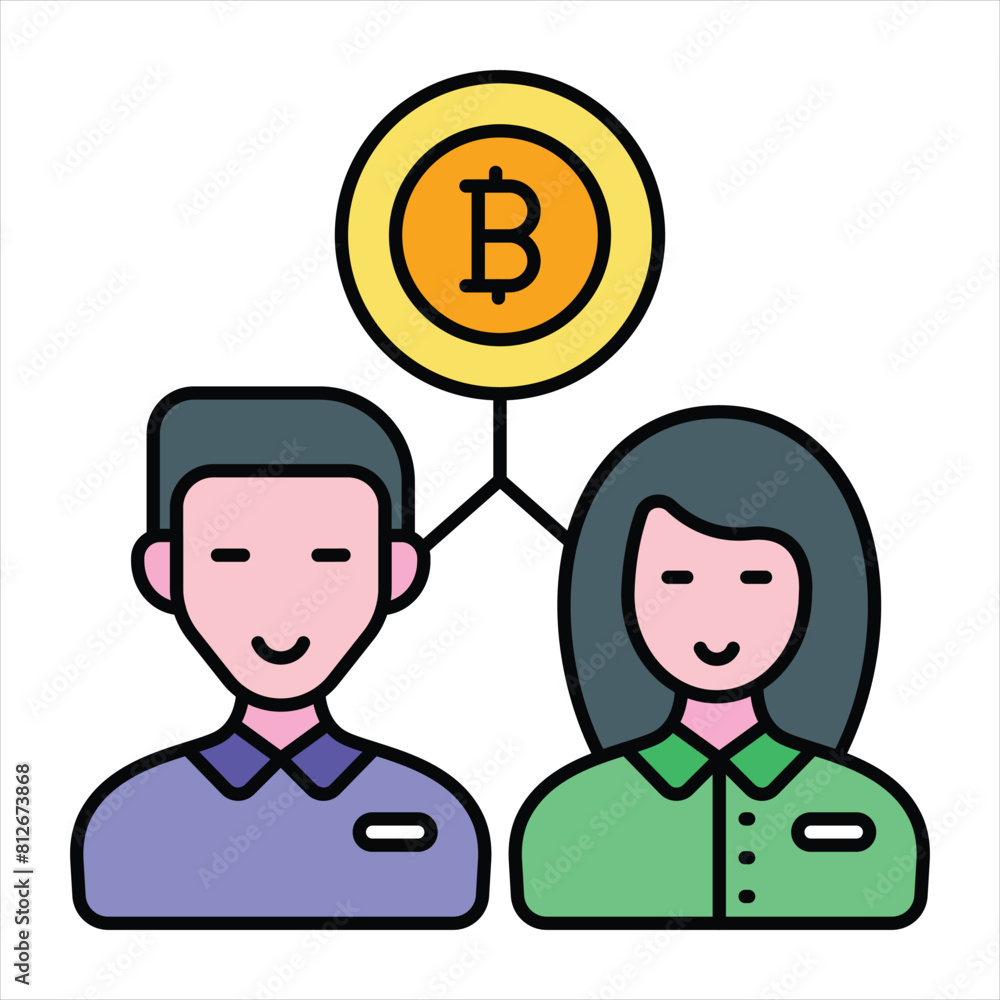 Bitcoin and Cryptocurrency Color Outline Icon Style Bitcoin and Cryptocurrency Color Outline Icon Style