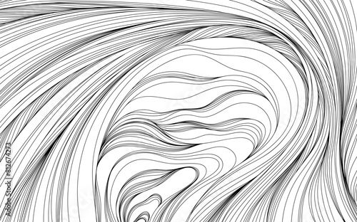 Abstract wavy background hand drawn. Monochrome hair design. Smoke illustration.