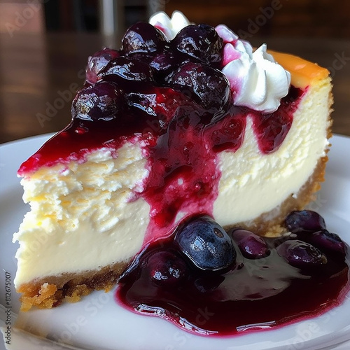 Generative AI: Thick piece of blueberry cheesecake  © William
