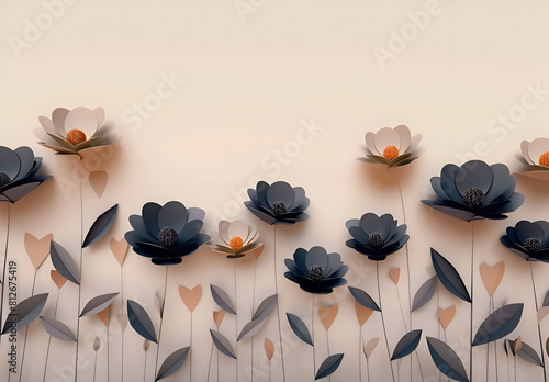 A blue and pink flower arrangement is displayed on a white background. The flowers are arranged in a way that creates a sense of depth and movement. Generative AI