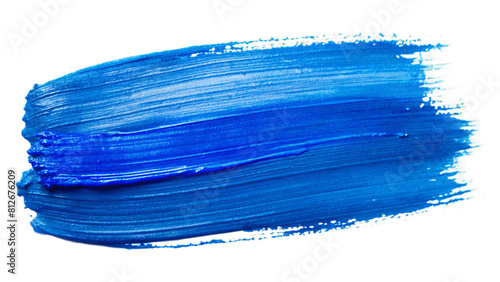 Blue stroke of paint texture isolated on transparent background.
