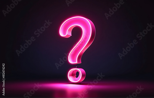 A neon pink question mark glows brightly against a black background.