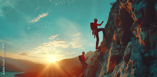 Reaching New Heights Together: Silhouette of Man Helping Another Person Climb to the Top
