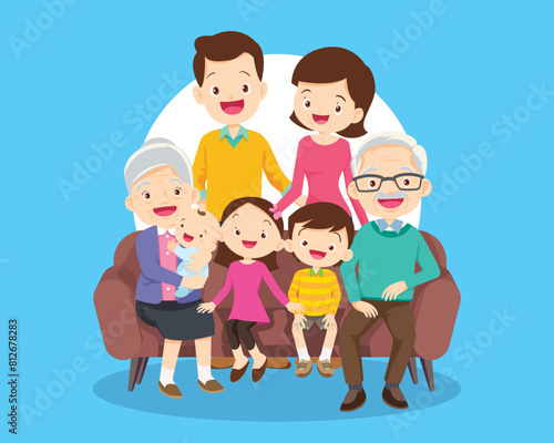 Big happy multi-generational family siblings relatives portrait