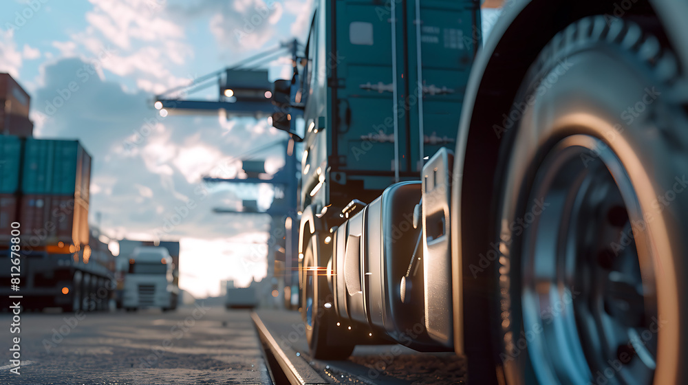 custom made wallpaper toronto digitalModern Truck at Container Terminal: Close-Up with Blue Sky Background"