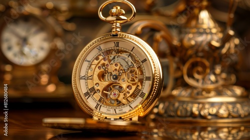 This gold pocket watch exudes luxury and opulence with its open face and expensive design, Generated by AI