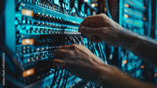 A technician is working on a server in a data center